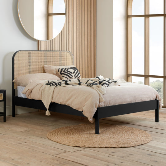 Birlea Margot 4ft6 Double Black & Oak Rattan Bed Frame