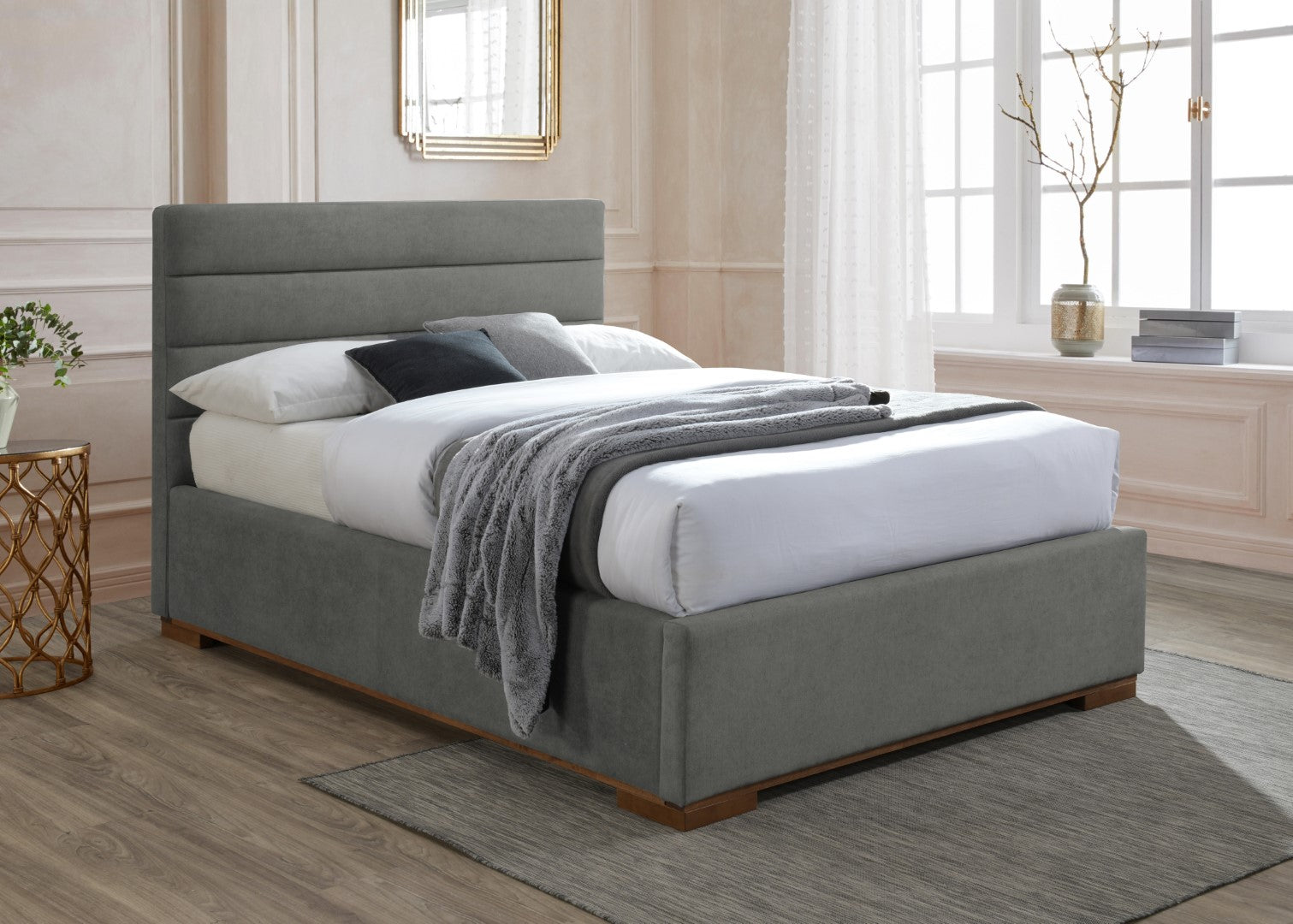 Time Living Mayfair 5ft Kingsize Light Grey Fabric Ottoman Bed Frame