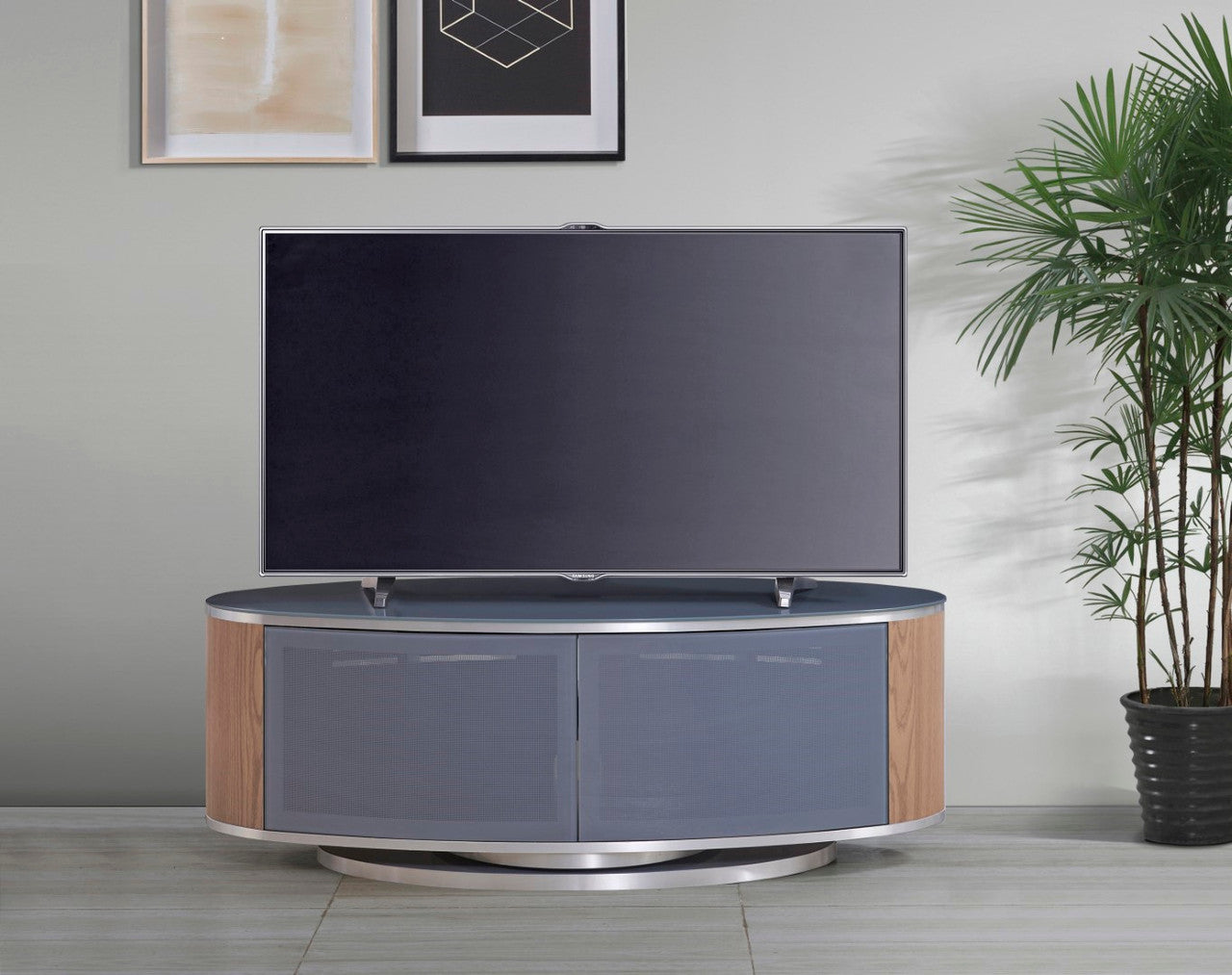 Luna Grey/Oak Oval TV Stand For TVs Up To 50 Inches