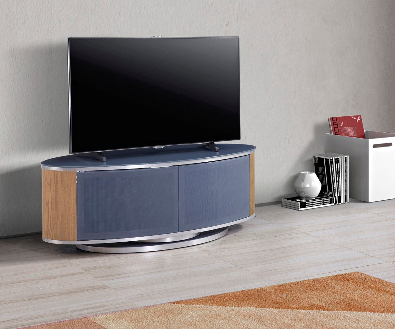 Luna Grey/Oak Oval TV Stand For TVs Up To 50 Inches