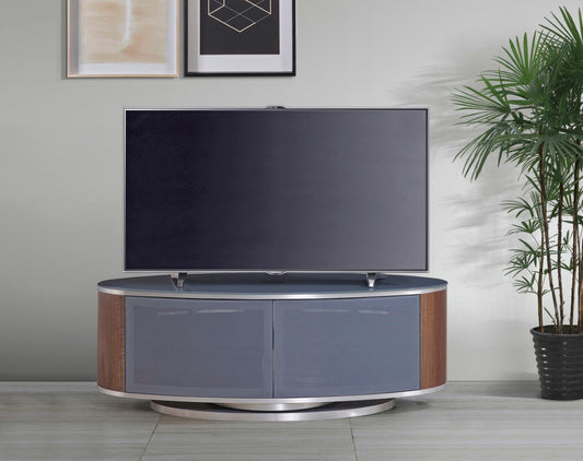MDA Designs Luna Grey/Walnut Oval TV Stand For TVs Up To 50 Inches