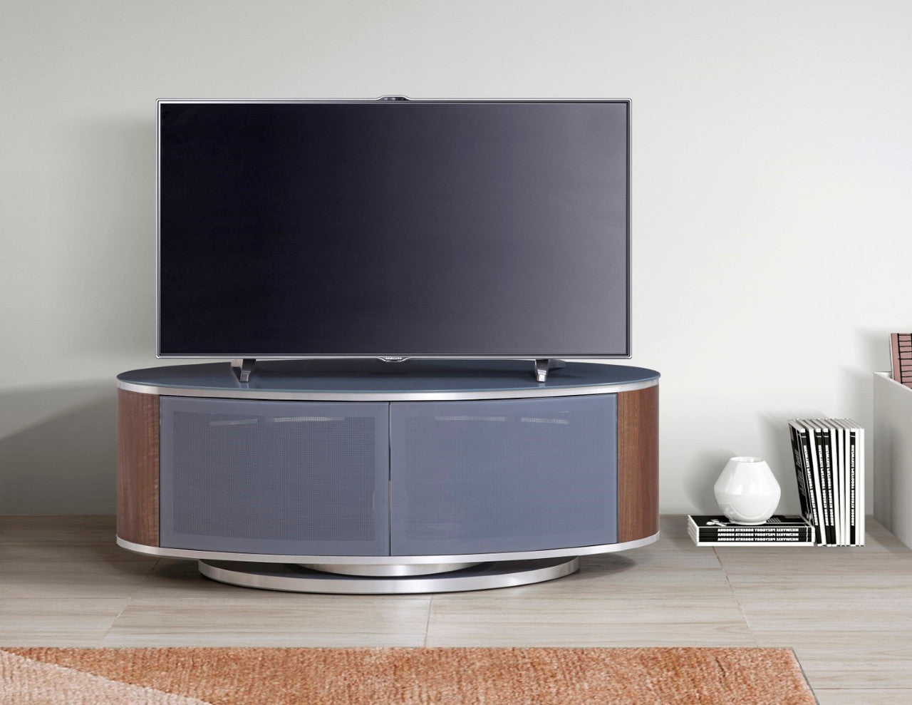 Luna Grey/Walnut Oval TV Stand For TVs Up To 50 Inches