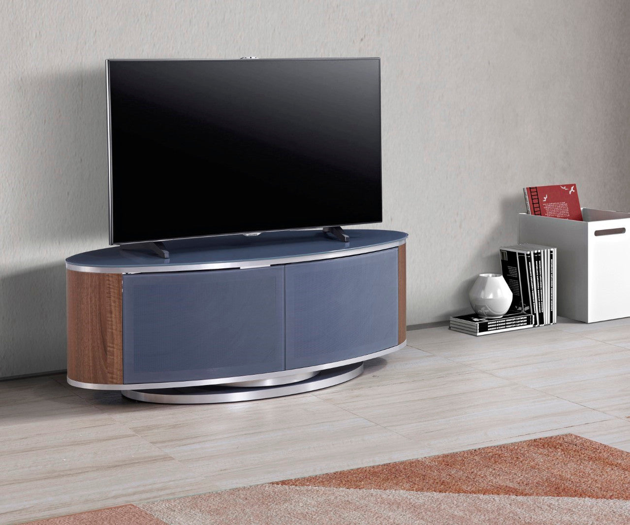 Luna Grey/Walnut Oval TV Stand For TVs Up To 50 Inches