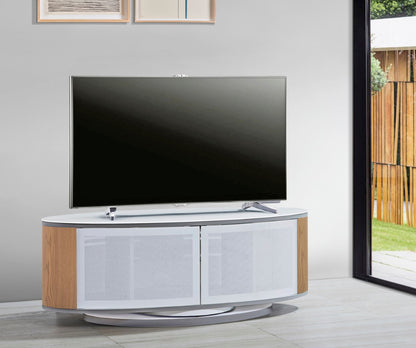 White/oak oval TV stand for living room