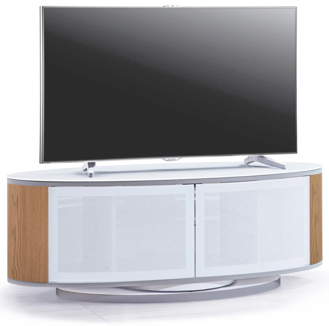 White/oak oval TV stand for  small living room