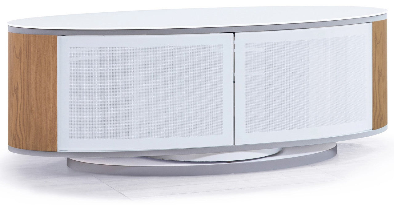 White/oak oval  high gloss TV stand