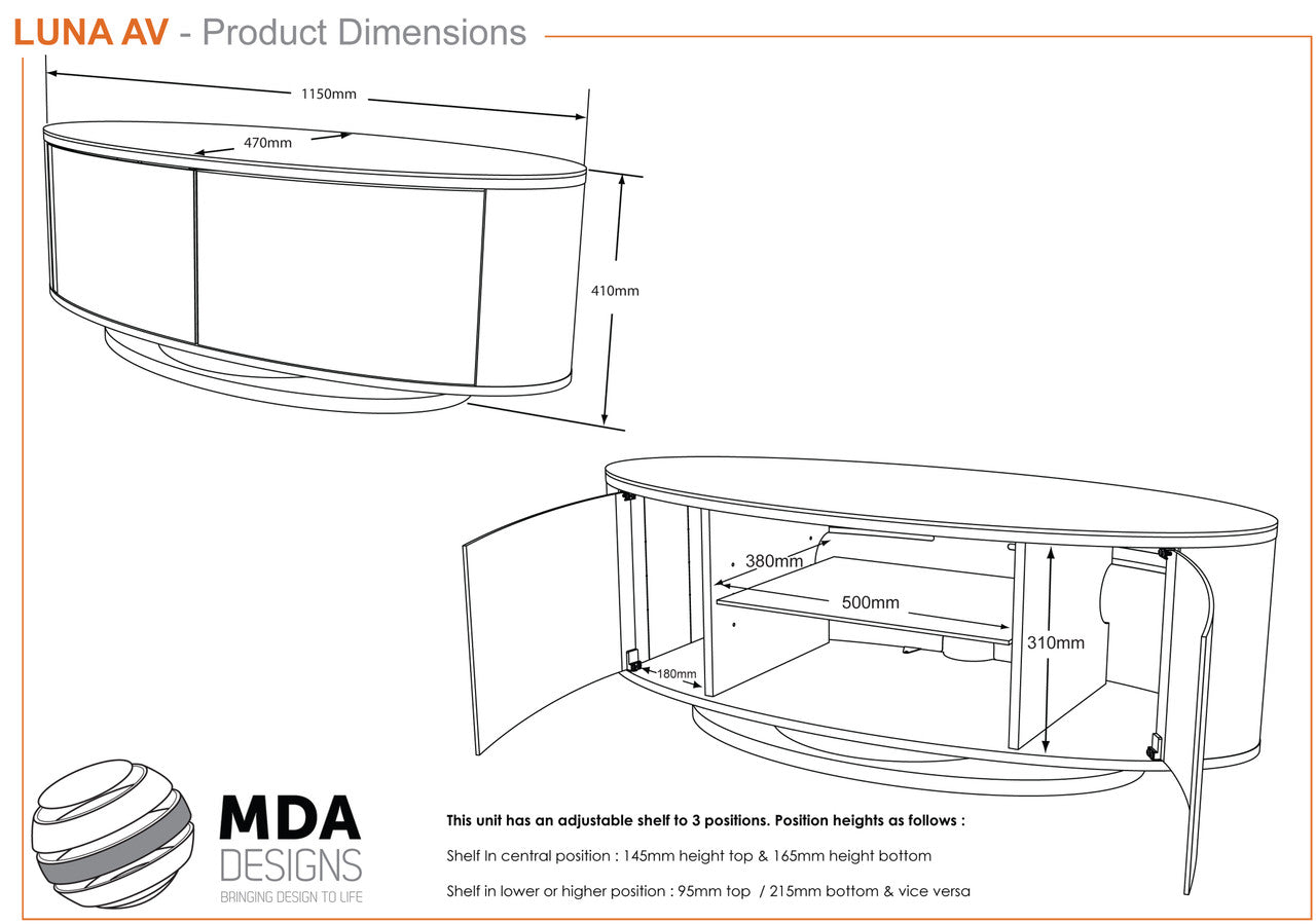 MDA Designs Luna White Oval TV Cabinet For TVs Up To 50 Inches