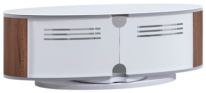 Luna white/walnut oval tv stand for tvs up to 50 inches with storage