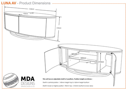 Luna High Gloss White/Walnut Oval TV Cabinet For TVs Up To 50 Inches