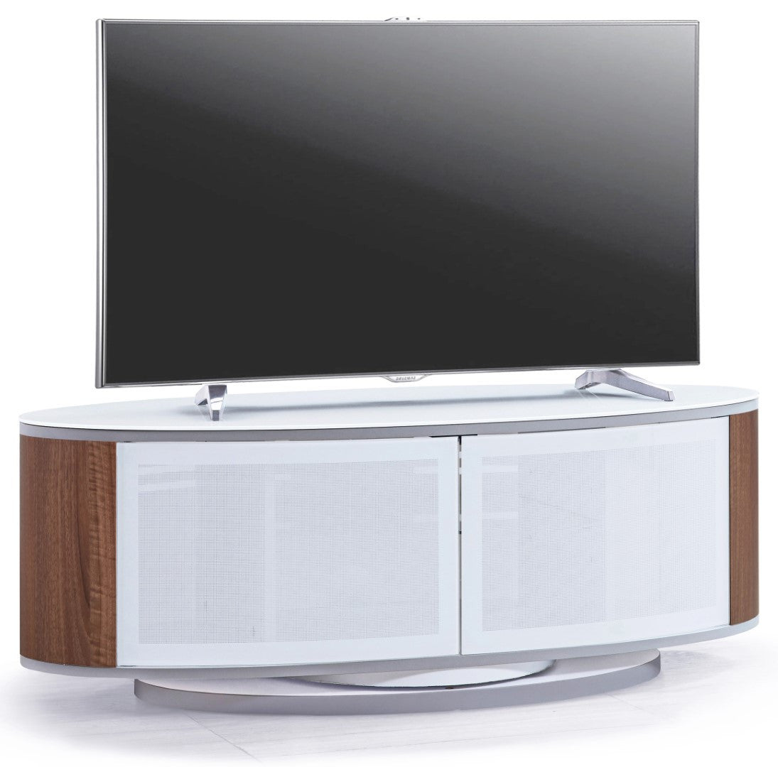 Luna white walnut oval tv stand for tvs up to 50 inches for living room