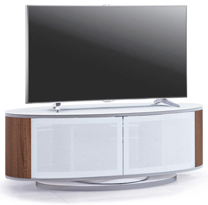 Luna white walnut oval tv stand for tvs up to 50 inches for living room