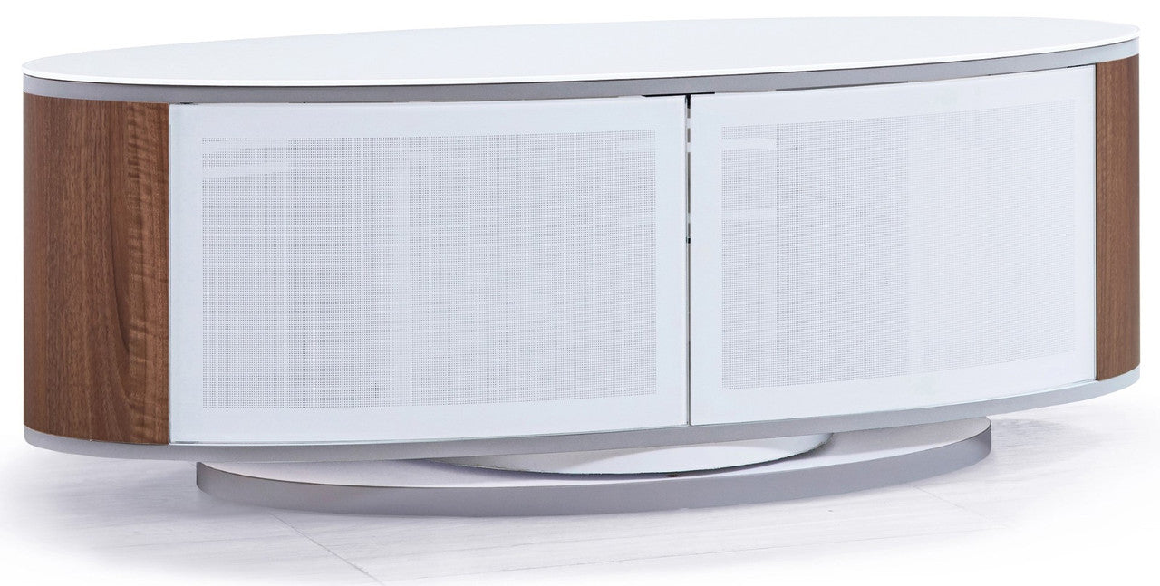 MDA designs Luna white walnut oval tv stand for tvs up to 50 inches
