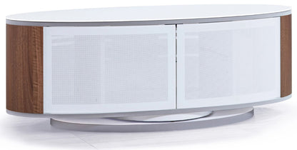 MDA designs Luna white walnut oval tv stand for tvs up to 50 inches