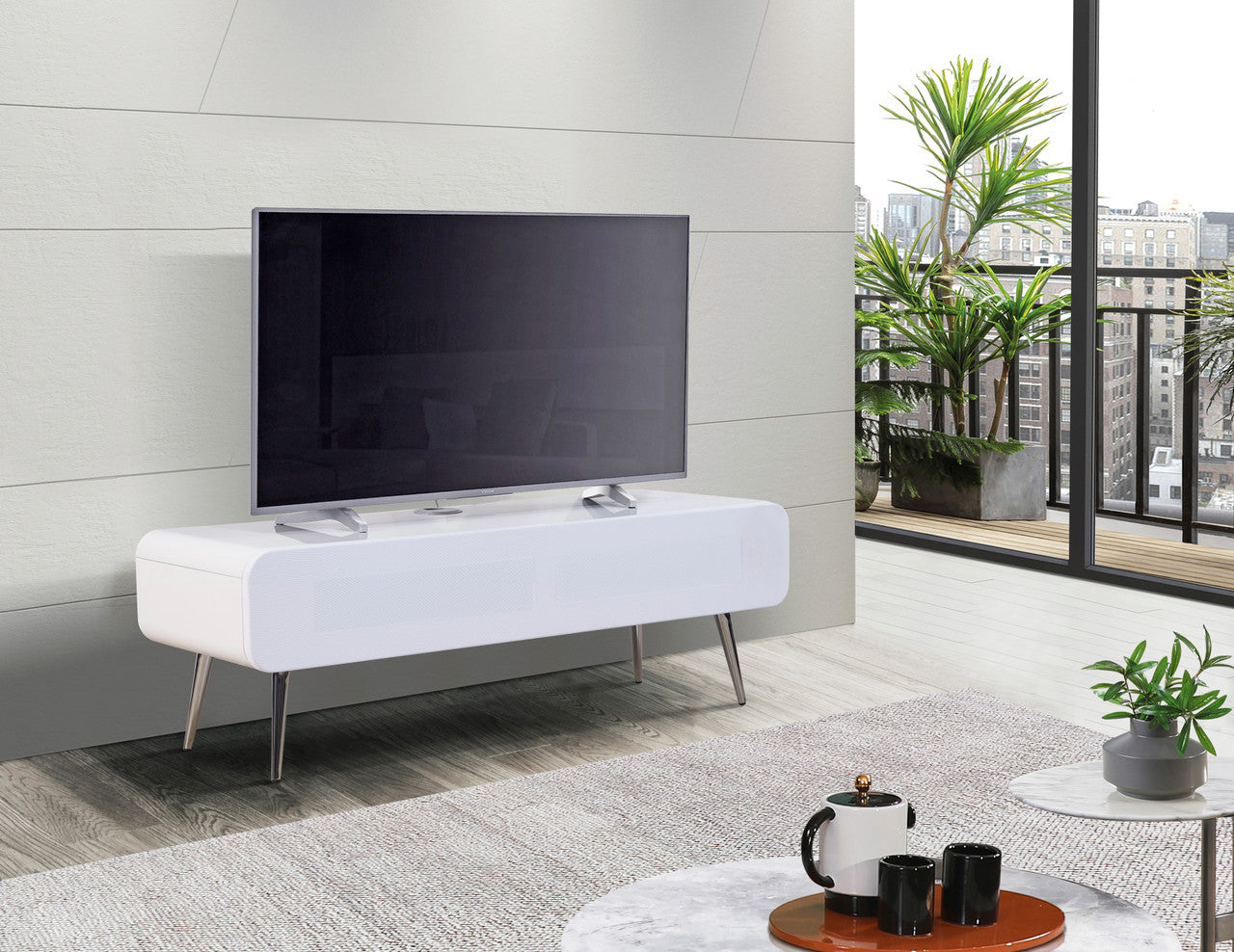 Mira 1200 Hybrid Gloss White TV Cabinet For Up To 60 Inch TVs MDA Designs