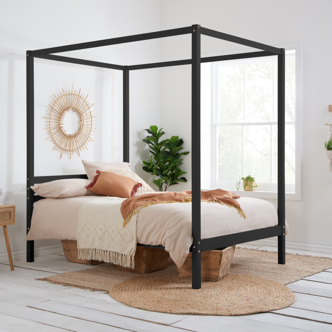 Birlea Mercia 4ft6 Double Black Four Poster Fabric Bed Frame