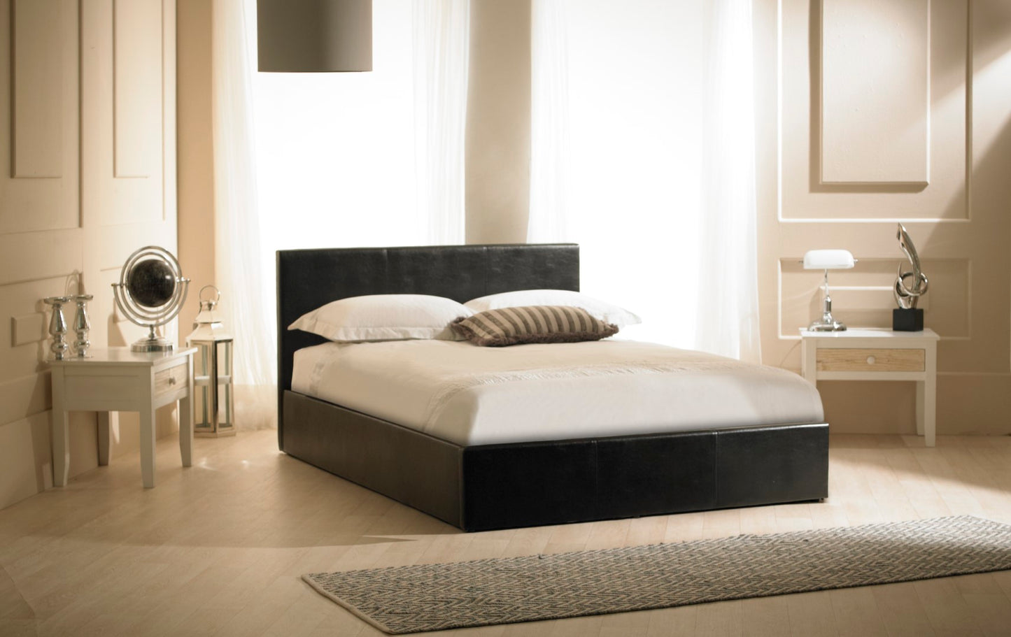 Emporia Madrid 6ft Superkingsize Black Faux Leather Ottoman Bed