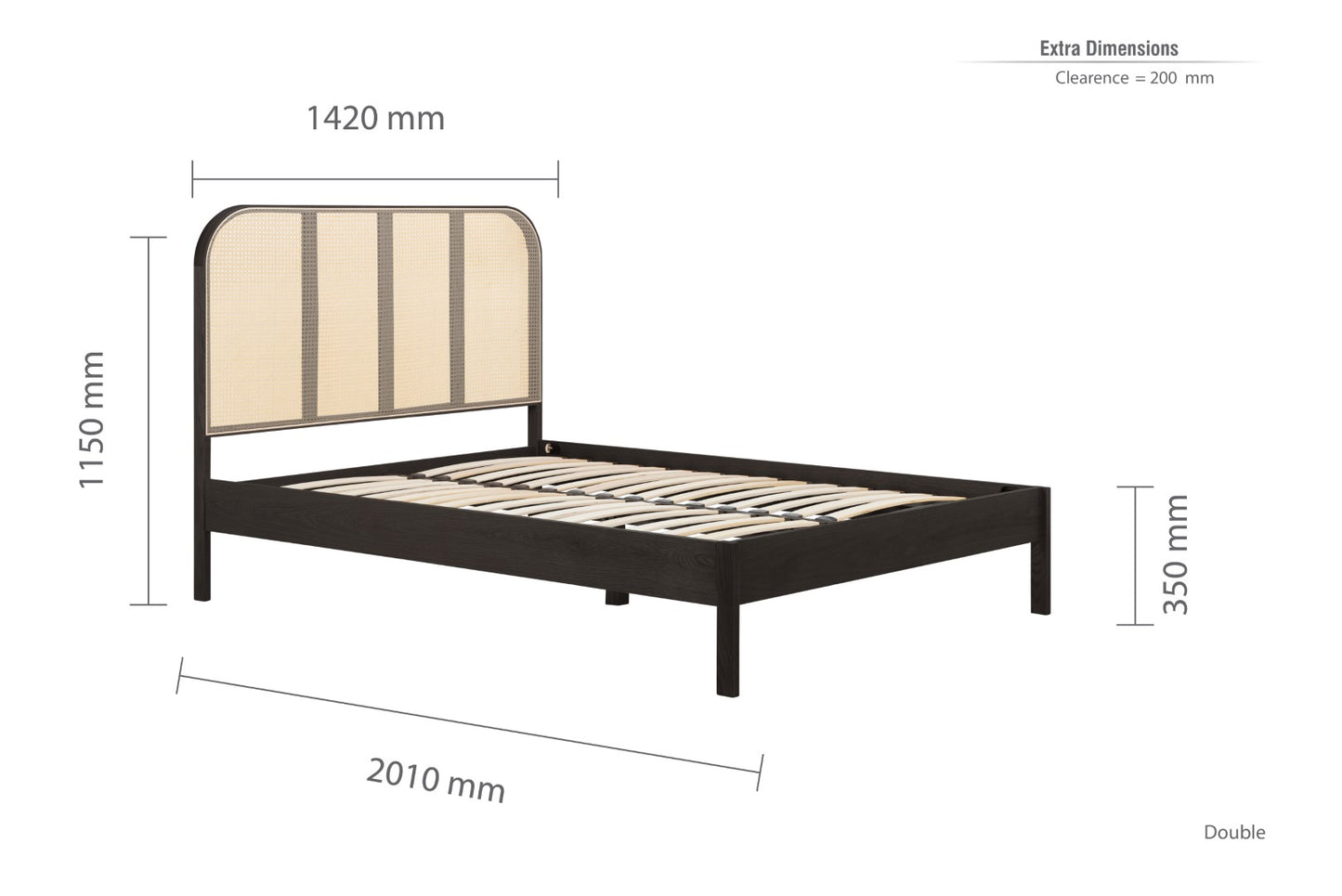 Birlea Margot 4ft6 Double Black & Oak Rattan Bed Frame
