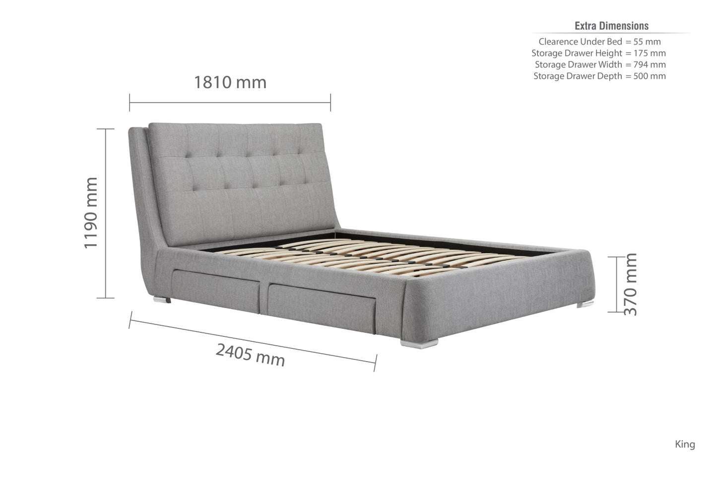 Birlea Mayfair 5ft Kingsize Grey fabric Bed Frame