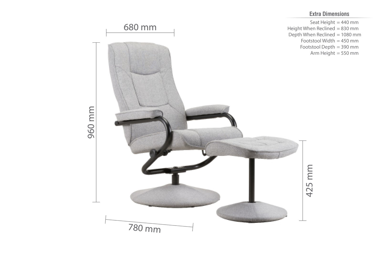 Birlea Memphis Grey Swivel Chair & Footstool