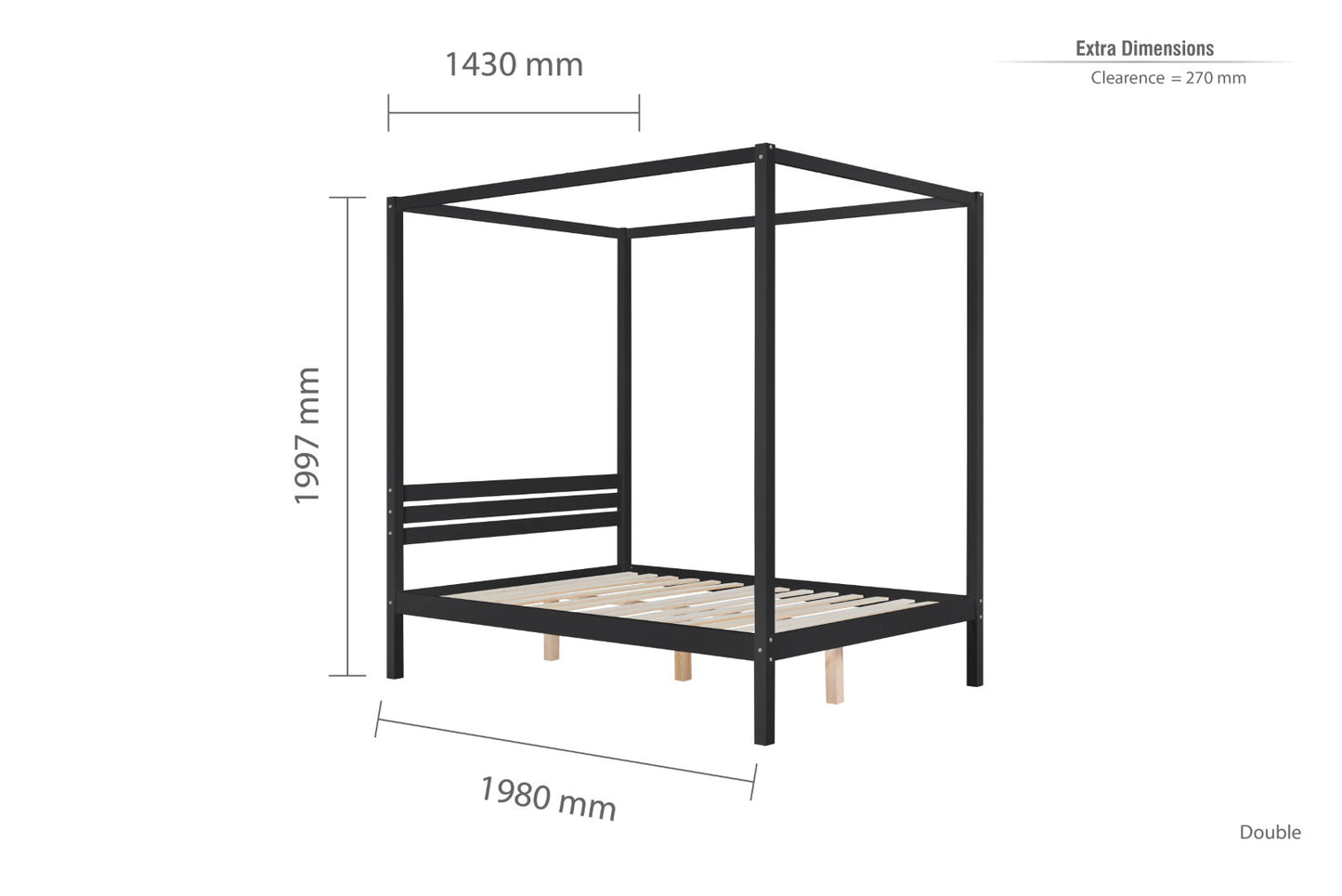 Birlea Mercia 4ft6 Double Black Four Poster Fabric Bed Frame