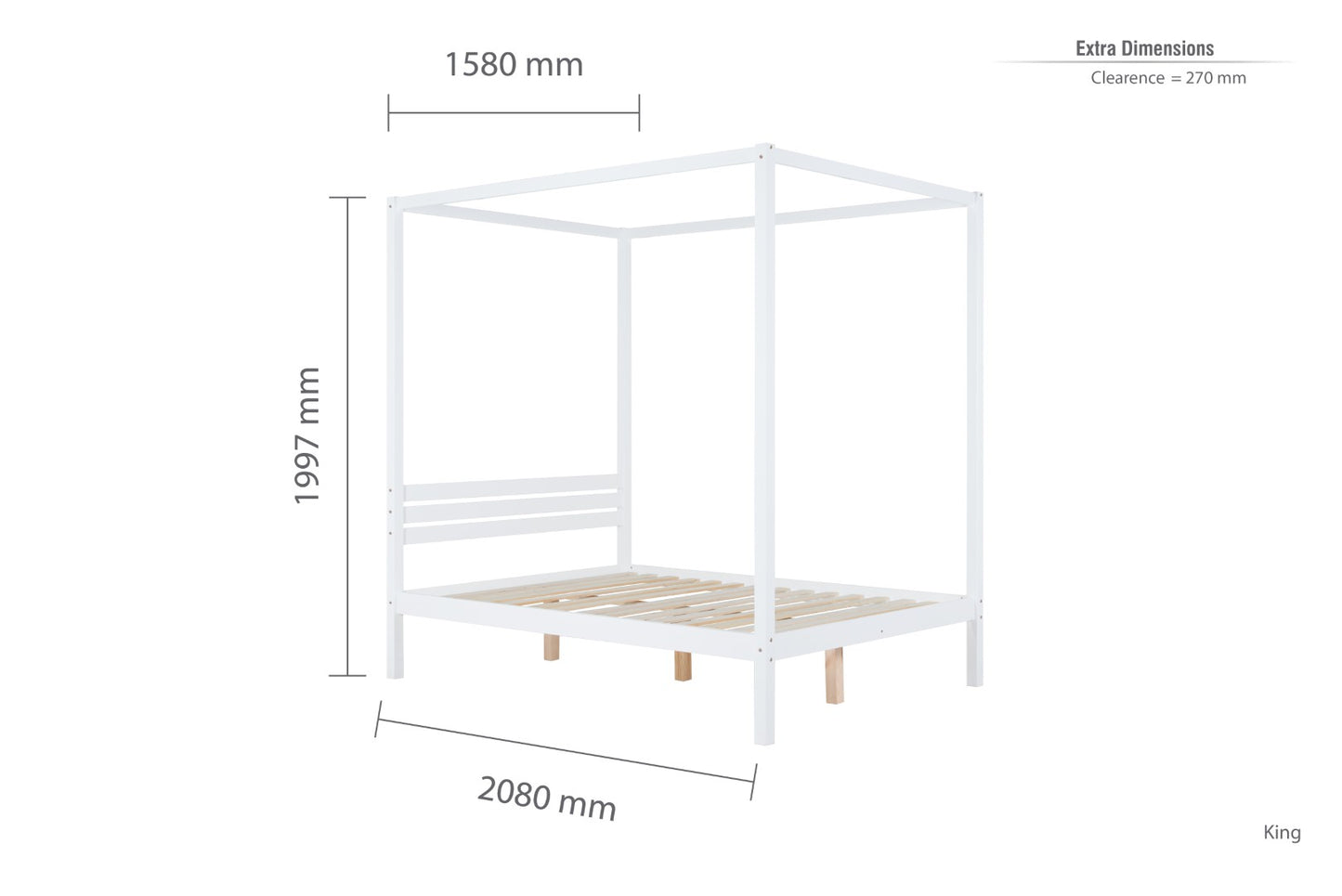 Birlea Mercia 5ft Kingsize White Four Poster Fabric Bed Frame