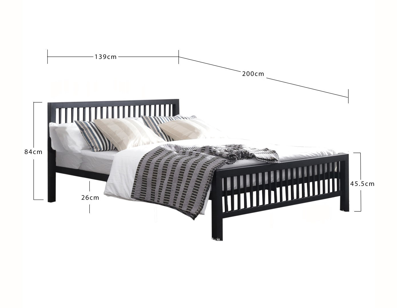 Time Living Meridian 4ft6 Double Charcoal Black Metal Bed Frame