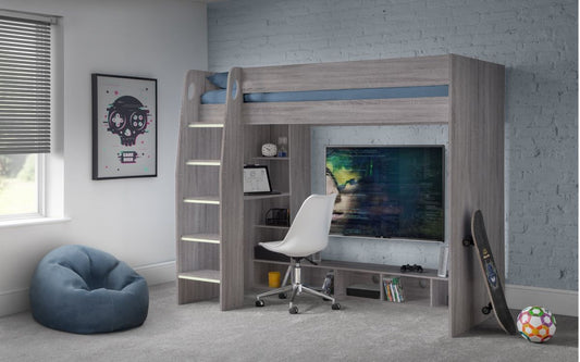 Julian Bowen Nebula Grey Oak Gaming Bed With Desk