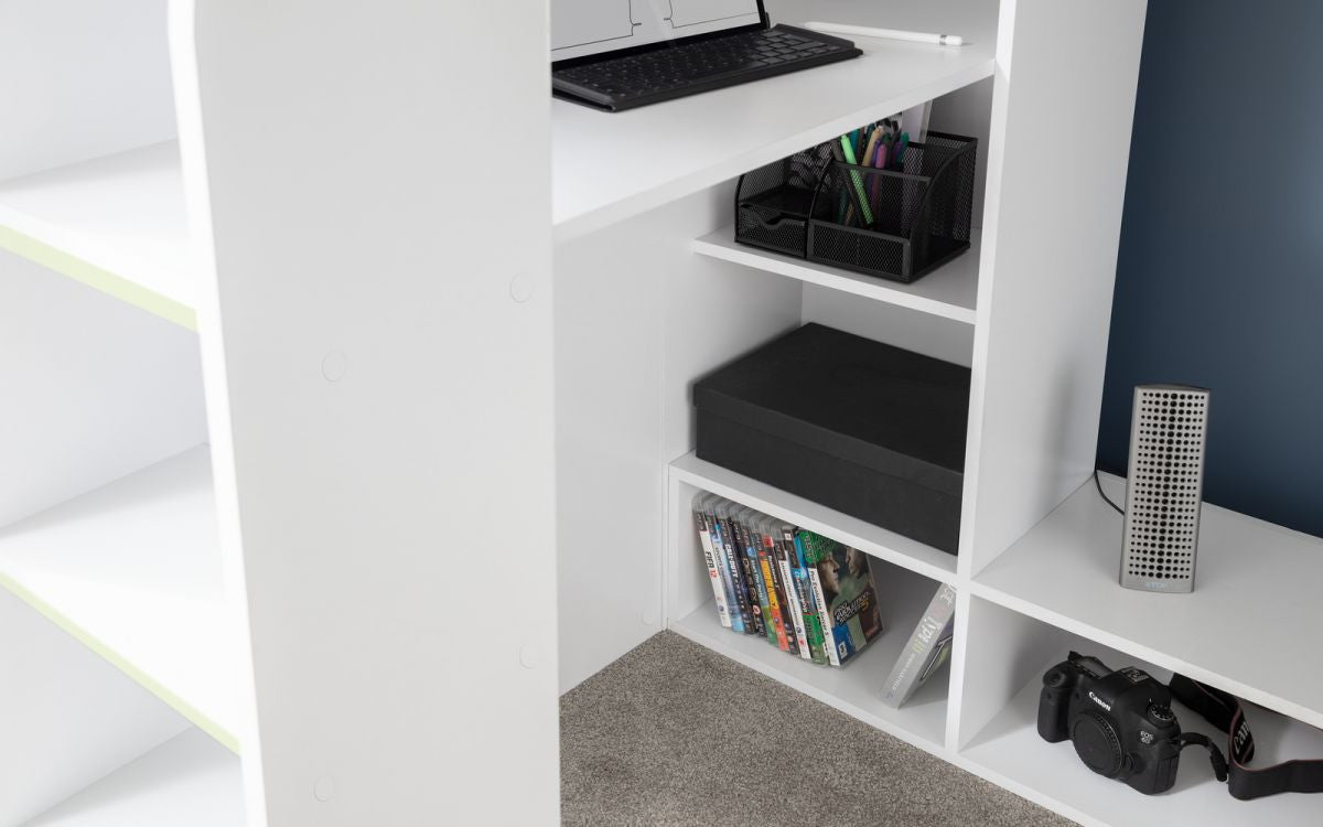 Julian Bowen Nebula White Oak Gaming Bed With Desk