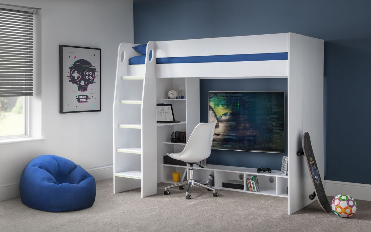 Julian Bowen Nebula White Oak Gaming Bed With Desk