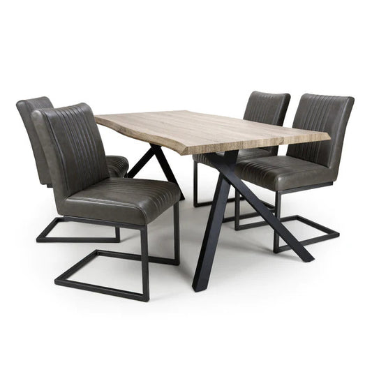 Shankar Narvik 1.6 M Medium Table With 4 Archer Grey Industiral Dining Chairs