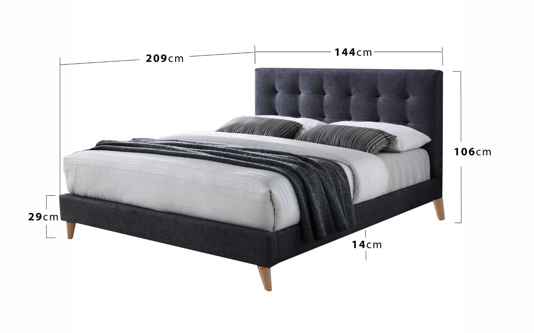 Time Living Novara 4ft6 Double Dark Grey Fabric Bed Frame