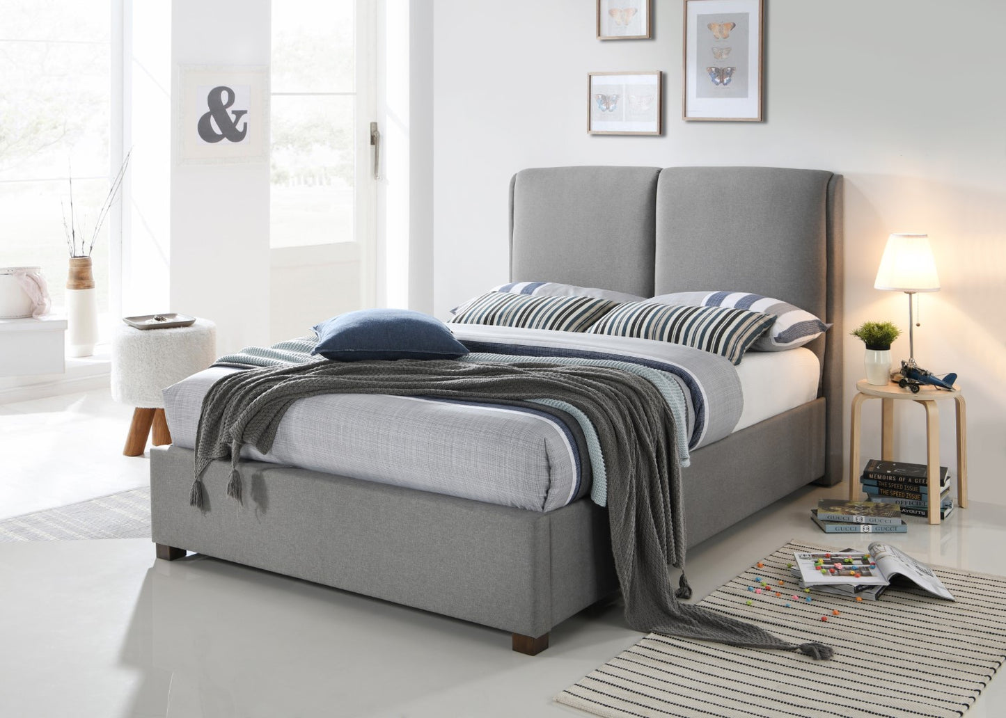 Time Living Oakland 5ft Kingsize Light Grey Fabric Bed Frame