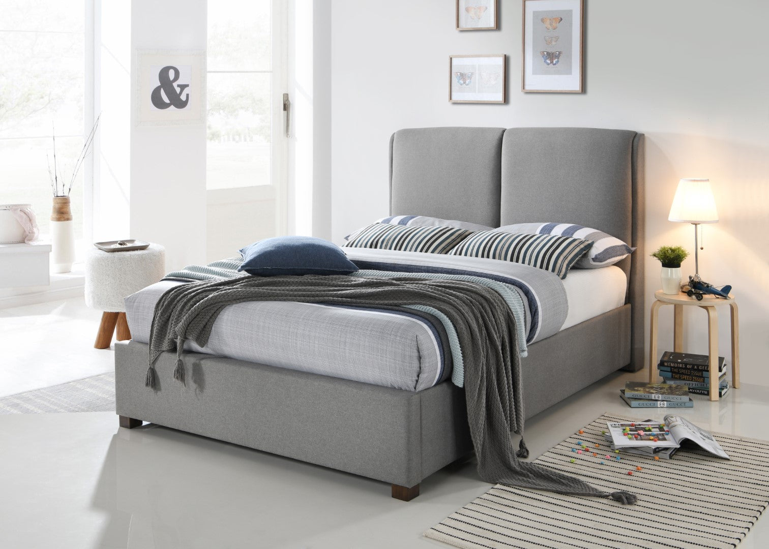 Time Living Oakland 5ft Kingsize Light Grey Fabric Bed Frame