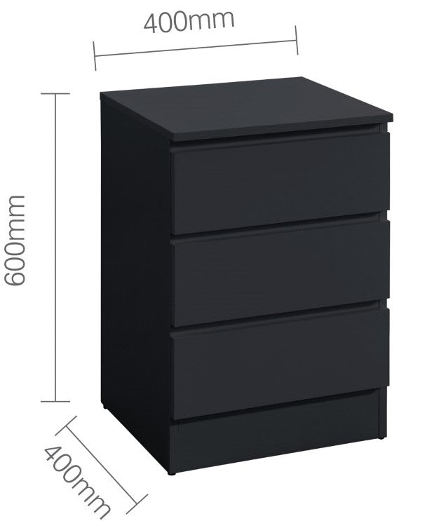 Birlea Oslo Black 3 Drawer Bedside