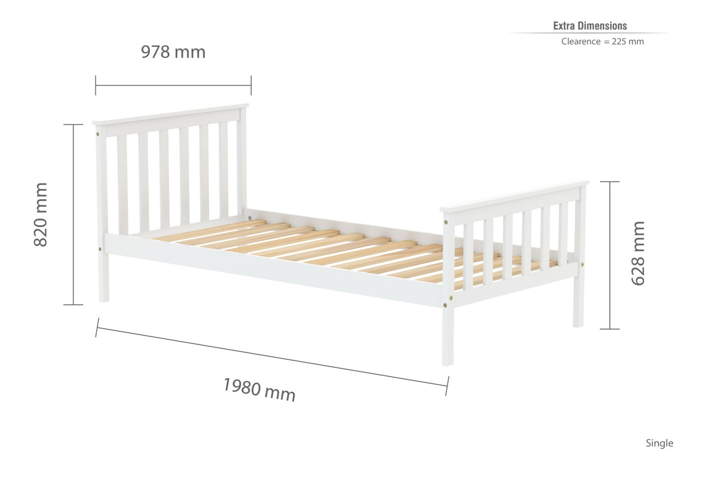 Birlea Oxford 3ft Single White Pine Bed Frame