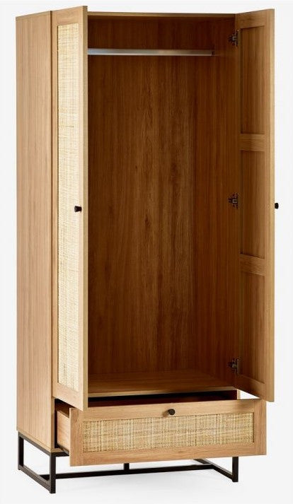 Julian Bowen Padstow Oak 2 Door 1 Drawer Wardrobe