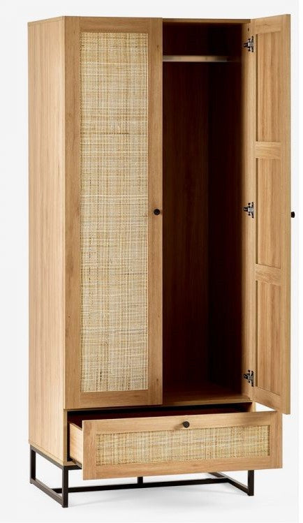 Julian Bowen Padstow Oak 2 Door 1 Drawer Wardrobe