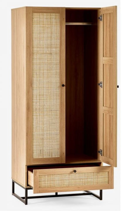Julian Bowen Padstow Oak 2 Door 1 Drawer Wardrobe