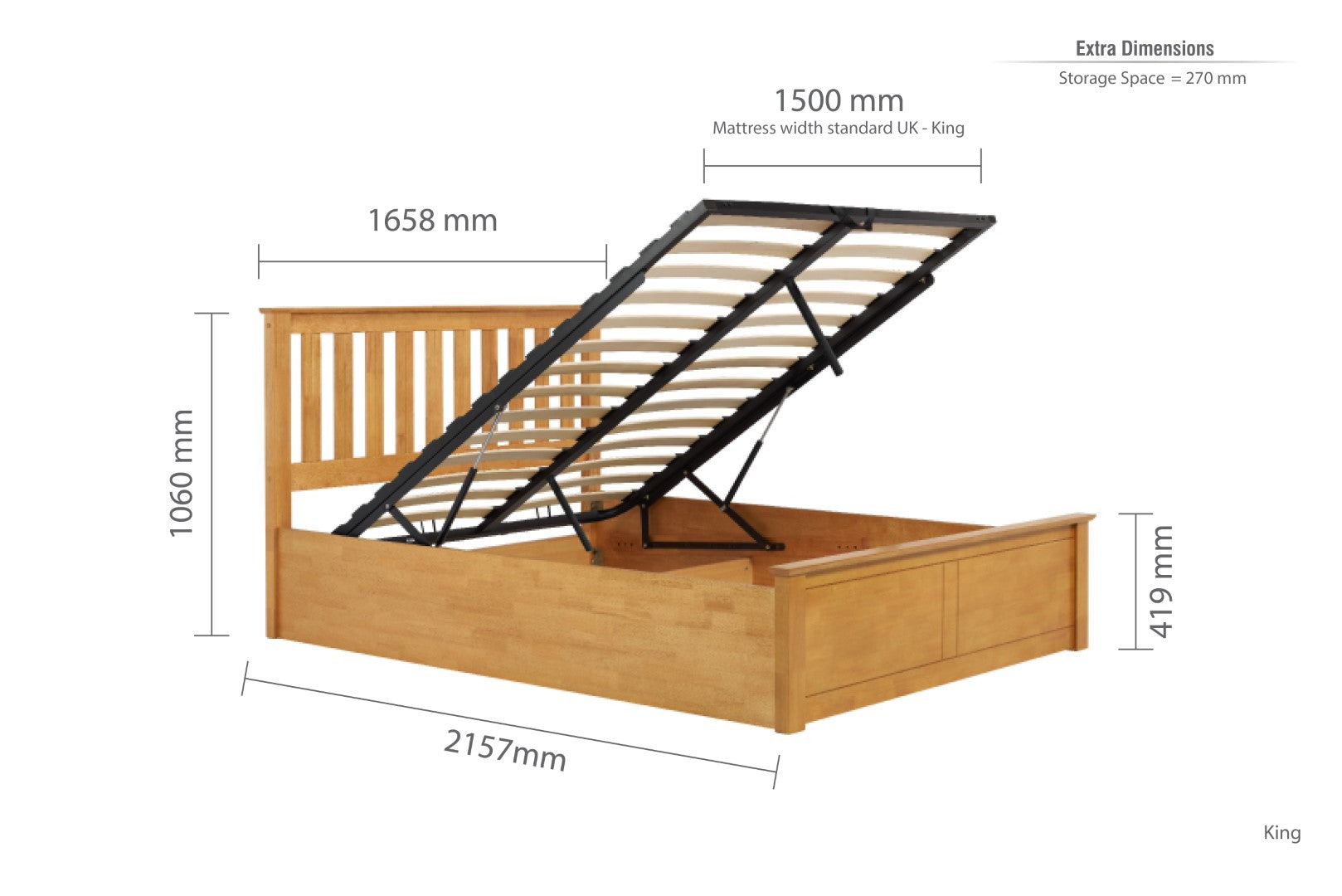 Birlea Phoenix 5ft Kingsize Oak Ottoman Bed Frame