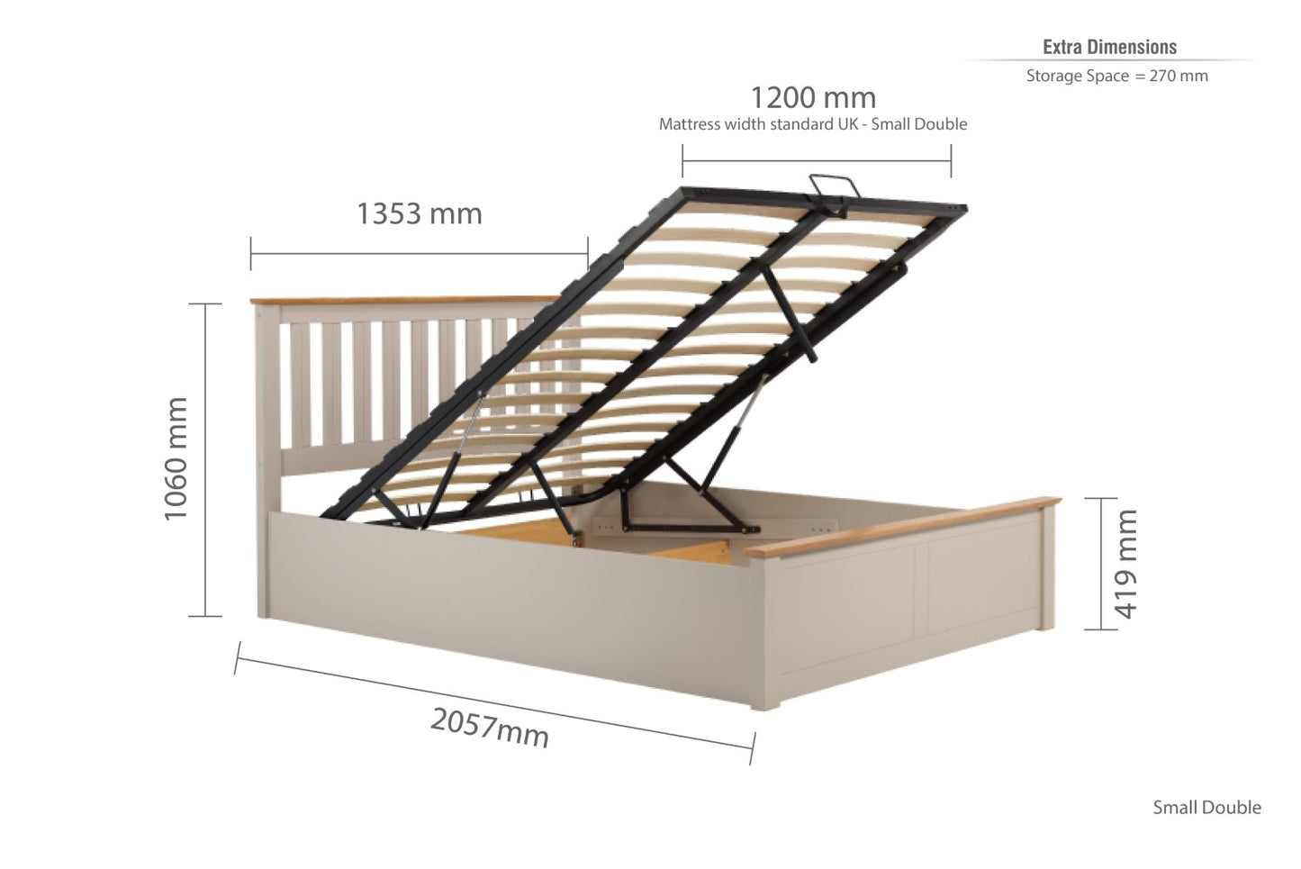 Birlea Phoenix 4ft Small Double Pearl Grey Ottoman Bed Frame