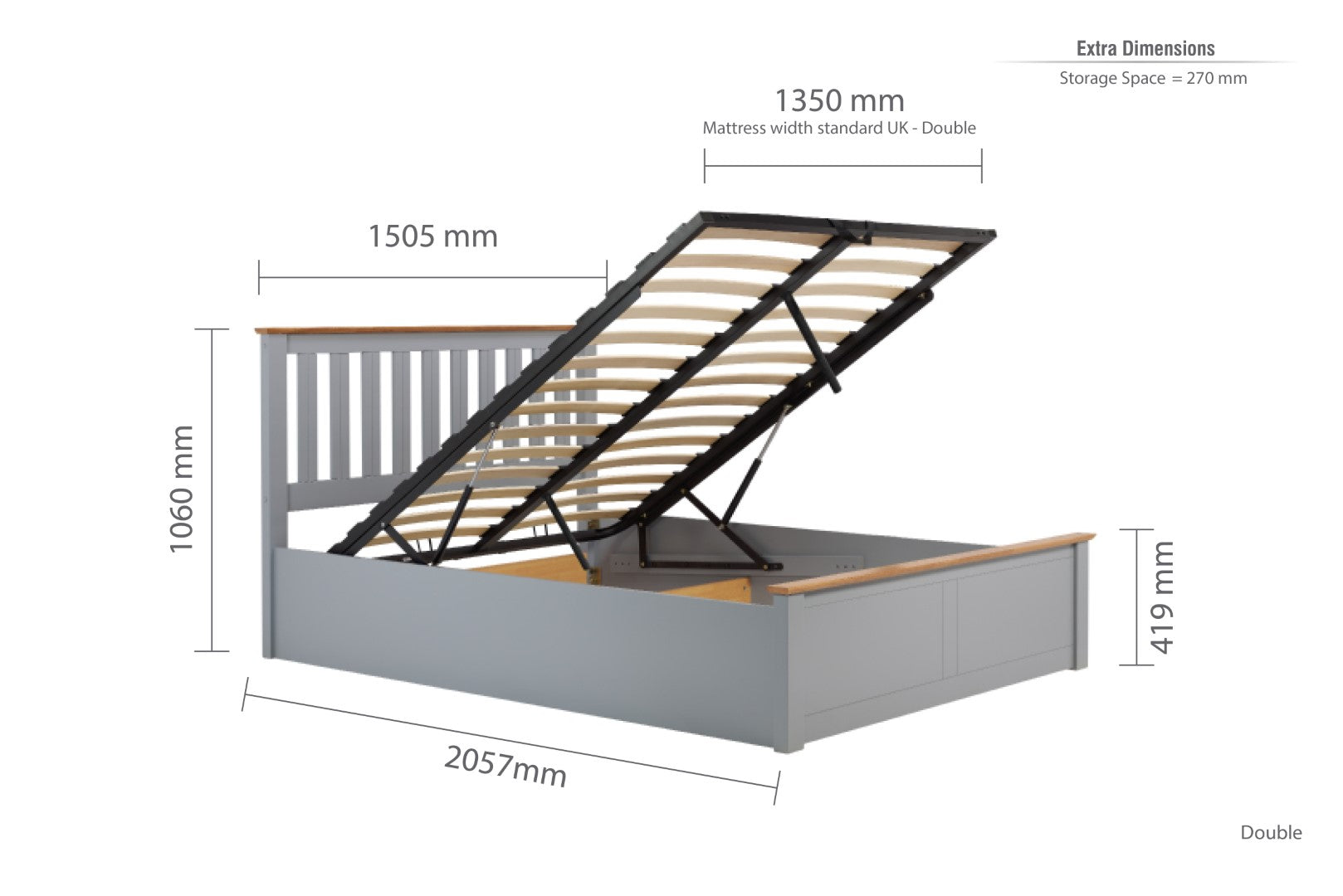 Birlea Phoenix 4ft6 Double Stone Grey Ottoman Bed Frame