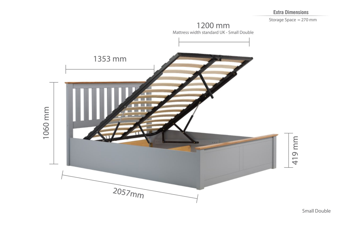 Birlea Phoenix 4ft Small Double Stone Grey Ottoman Bed Frame