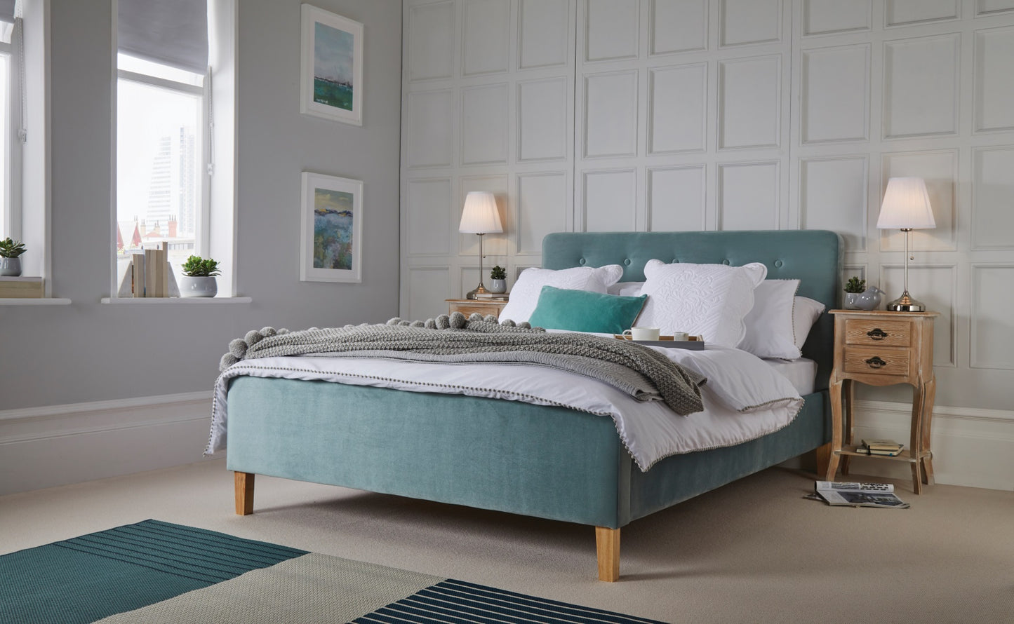 LPD Pierre 4ft6 Double Blue Velvet Bed Frame