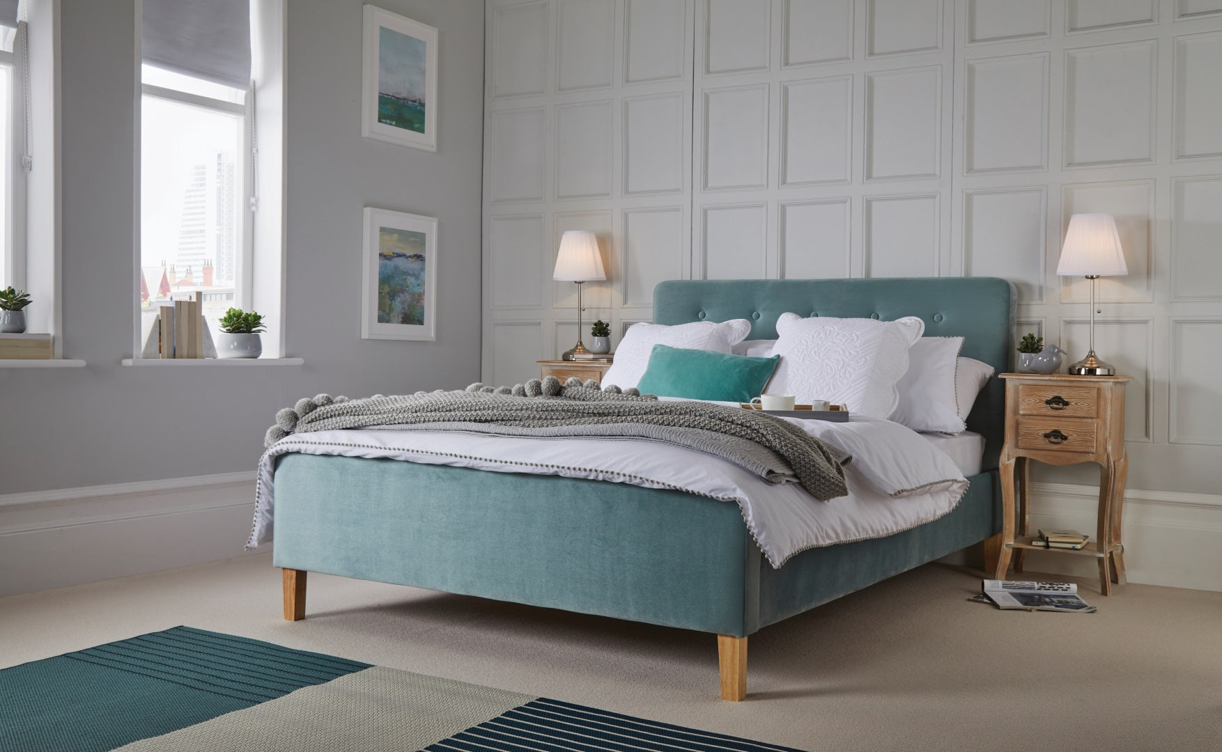 LPD Pierre 4ft6 Double Blue Velvet Bed Frame