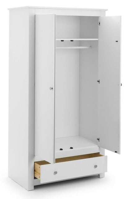 Julian Bowen Radley Surf White Wooden 2 Door 1 Drawer Combi Wardrobe