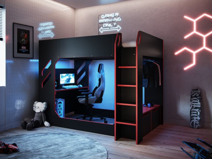 Recoil Shuttle LED Gaming High Sleeper Small Double Black