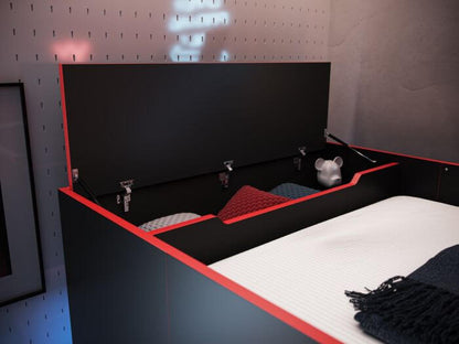 Recoil Shuttle LED Gaming Bed High Sleeper – Single Black with Gaming Desk