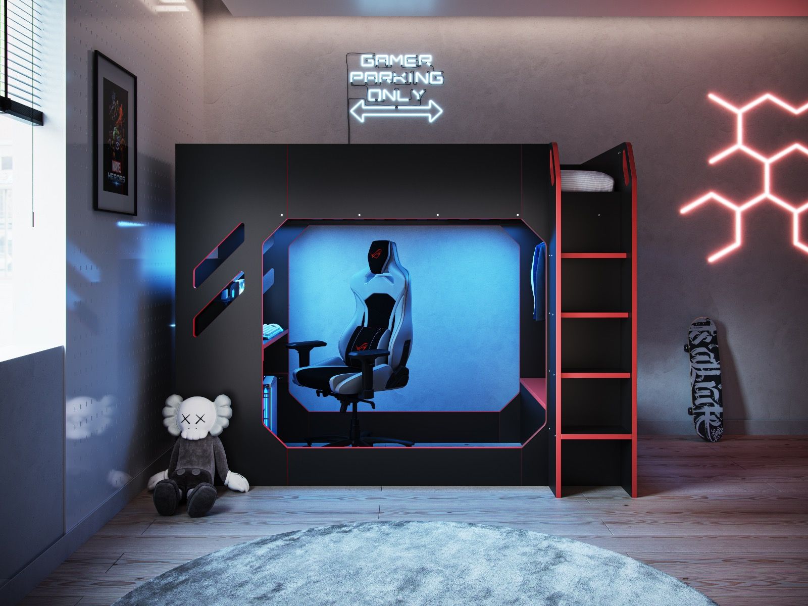 Recoil Shuttle Small Double LED Gaming High Sleeper Black & Red