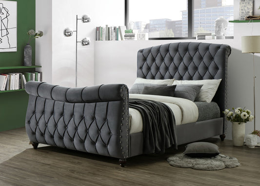 Sareer Lachelle 5ft Kingsize Dark Grey Velvet Bed Frame