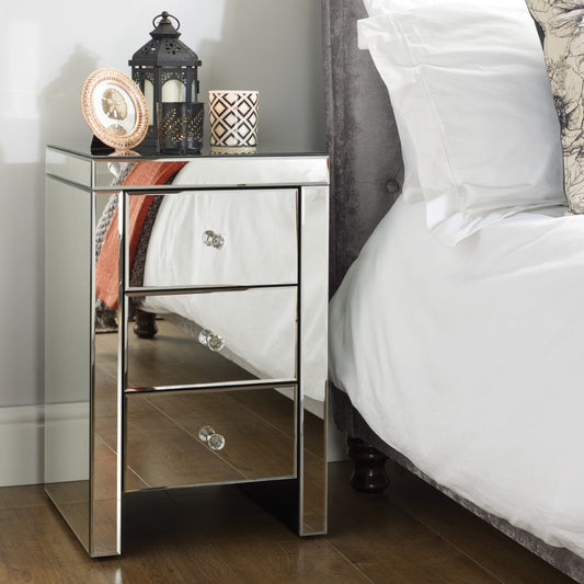 Birlea Seville Glass 3 Drawer Bedside